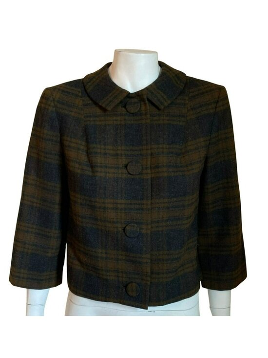 Jackets & Blazers - Pendleton Wool Plaid Jacket Blazer 3/4 Sleeves Brown Black Classic 60s 70s Small